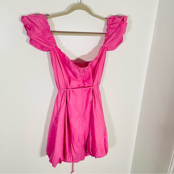 NEW STAUD Ash Bubble Hem Belted Mini Dress Pink - Picture 10 of 10